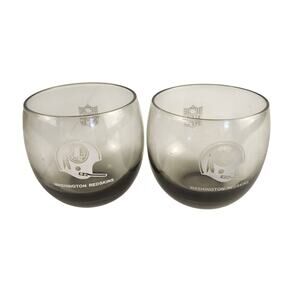 Vintage 70's NFL Washington Redskins Smoked Whiskey Low Ball Glasses Set-of-2